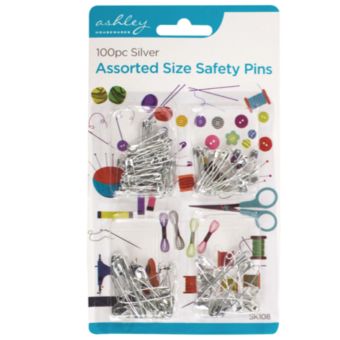 Ashley 100 Piece Assorted Safety Pins – Rust Resistant Silver Nickel-Plated Steel