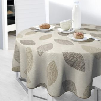 Round Pre-Packed Oilcloth 160cm I Brown and Green Leaf Pattern Tablecloth