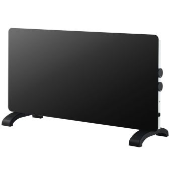 De Vielle Glass Convector Heater 2000W Black – Freestanding Electric Heater with Thermostat and Safety Cut-Out