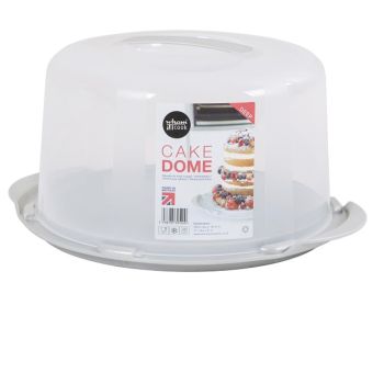 Deluxe Deep Round Plastic Cake and Cheese Dome 15cm Silver and Clear with Handle