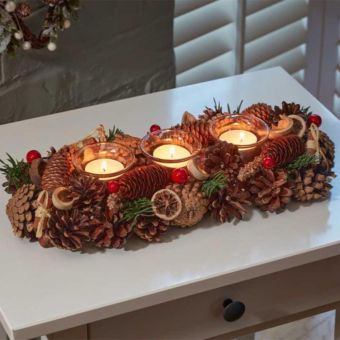 WinterSpice Trio Candle Holder - 36cm Festive Rustic Decoration