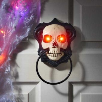 Death’s Door Knocker – Motion Activated Halloween Door Decoration with LED Eyes