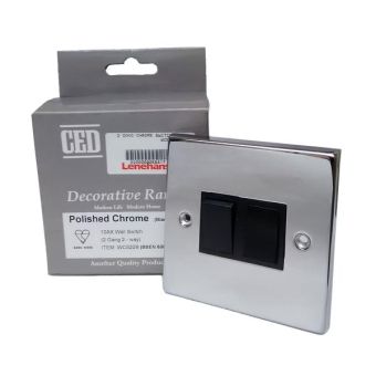 CED Polished Chrome 2 Gang Black Switch