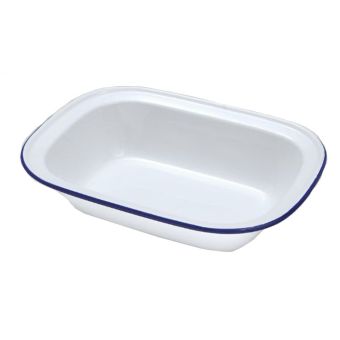 Falcon Oblong Enamel White / Blue Pie Dish - 28cm