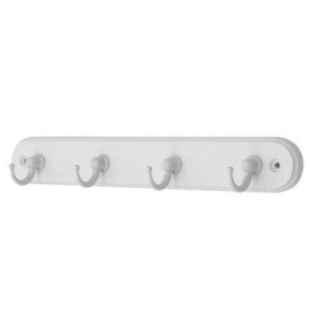 4-Hook Mini White Rack - Wooden Board