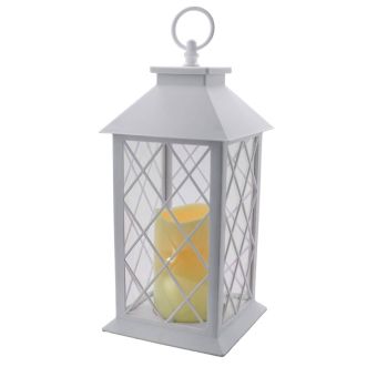 White Lantern With LED Candle