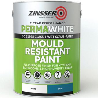 Zinsser Perma-White Interior Satin 5L – Mould-Resistant, Scrubbable Paint for High-Humidity Areas