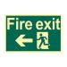'Fire Exit Running Man Arrow Left' Sign - 1.3mm Rigid Self Adhesive Photoluminescent (300mm x 200mm)