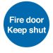 Blue PVC Scripted Fire Door Keep Shut Sign - 100mmx100mm