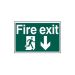 Green PVC Scripted Fire Exit Sign - Direction Pointing Down - 300mmx200mm