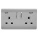 Trendi 13amp 2 Gang Switched Socket with 2x USB - Brushed Steel