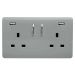 Trendi 13Amp 2 Gang Switched Socket With 2x USB Platinum Silver