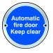 ASEC 75mm Stainless Steel Automatic Fire Door Keep Clear Sign – Blue & White Safety Disc