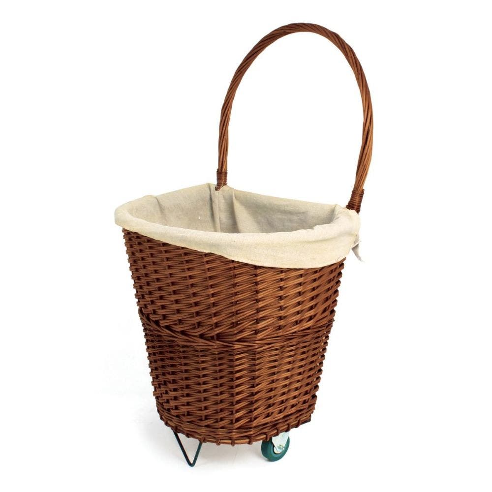 De Vielle Medium Natural Wicker Firelog Cart With Canvas Liner