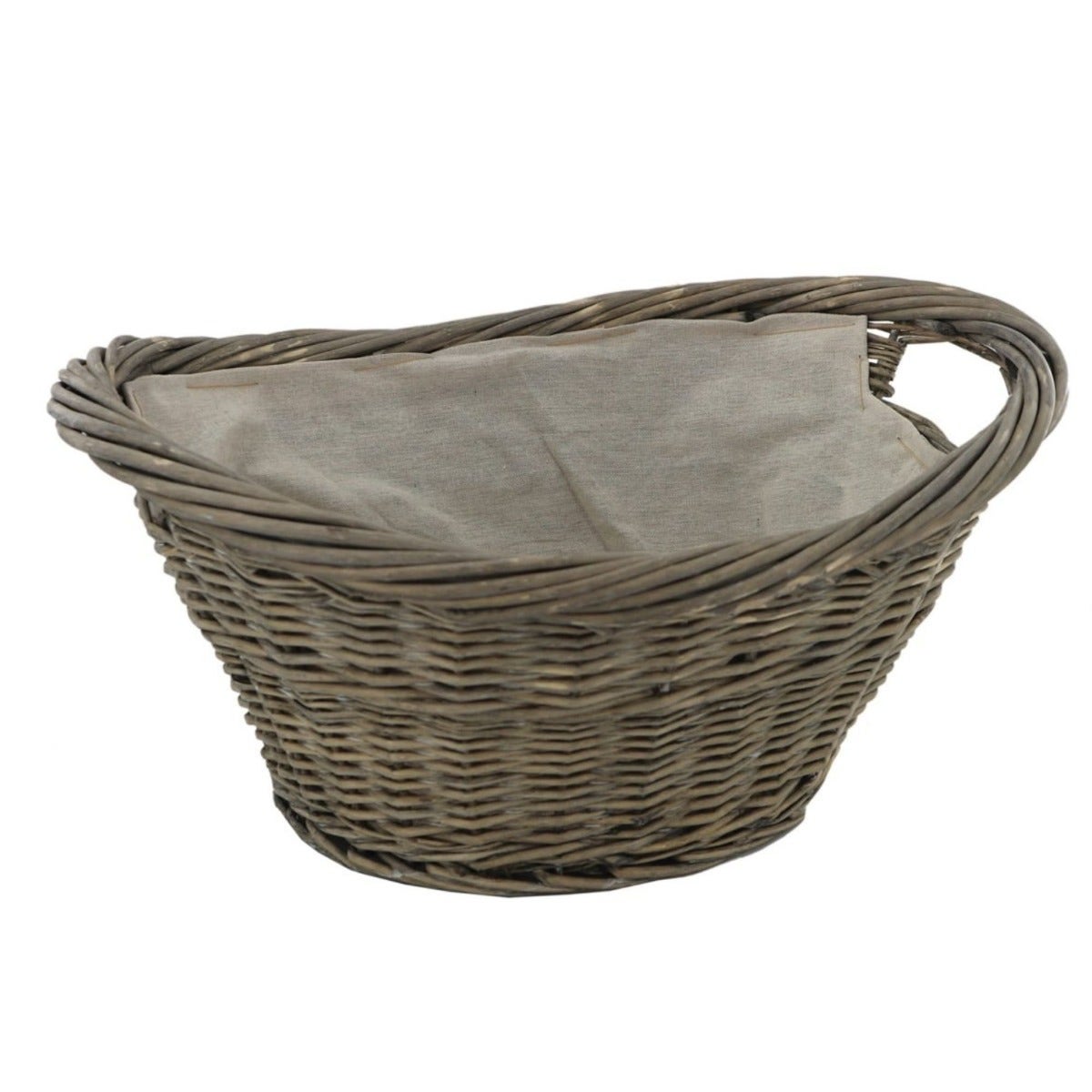 De Vielle Natural Wicker Oval Basket with Canvas Liner - Grey 