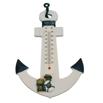 Decorative Wooden Anchor Thermometer - 23x16cm | Nautical Wall Decor