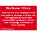 Disclaimer Notice - Vehicles and their contents.... PVC Sign (300mm x 200mm)