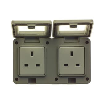 Powermaster IP55 2 Gang Outdoor Damp Proof Socket