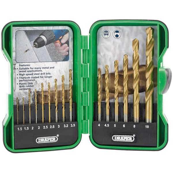 Draper 15 Piece Titanium Nitride Coated HSS Drill Bit Set