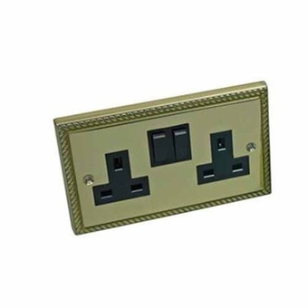 CED Georgian Brass 13A Black Twin Switched Socket