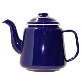 Blue Enamel Teapot with White Rim 14cm