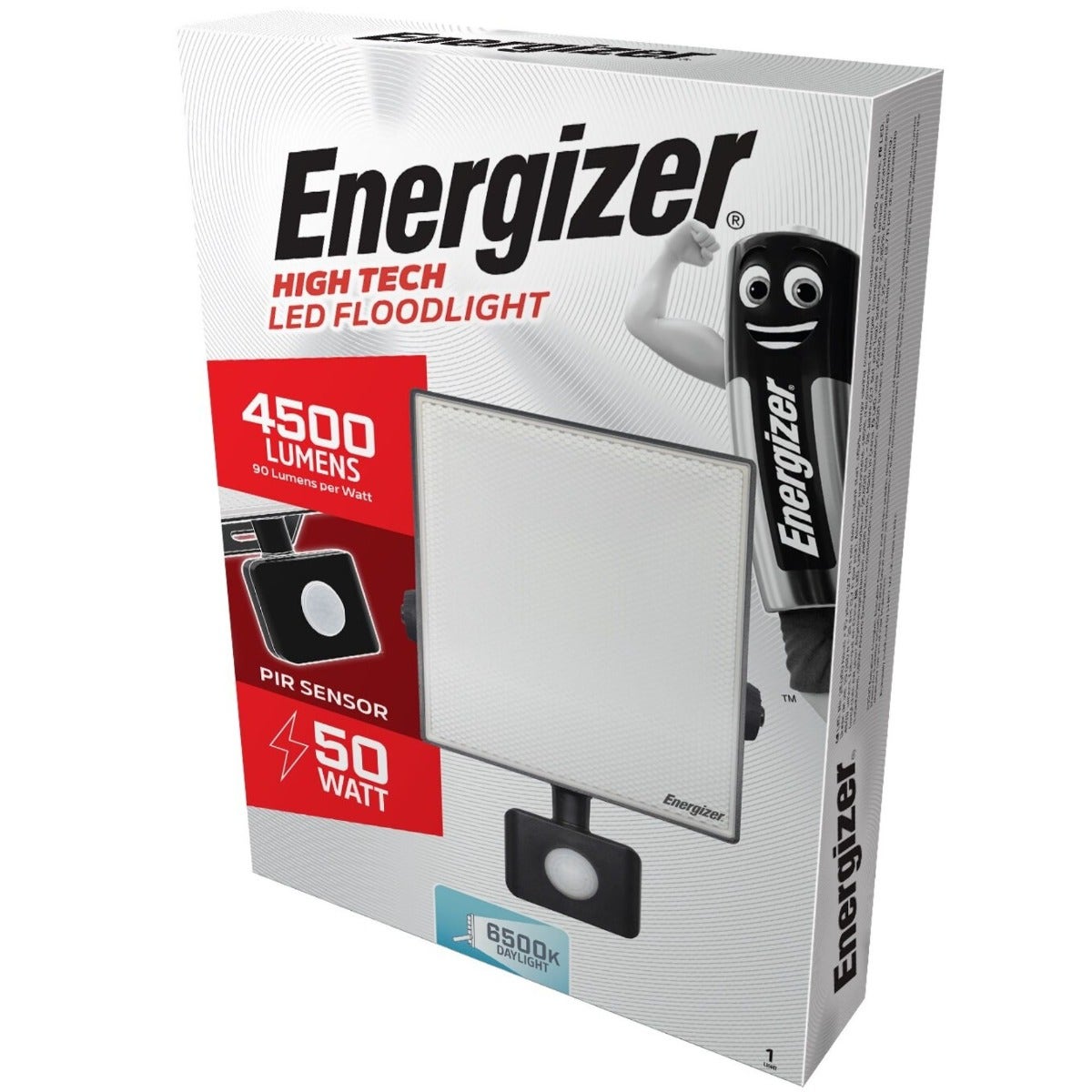 Energizer 50W LED Floodlight with PIR Sensor - 4500 Lumens | Energy-Efficient Outdoor Lighting