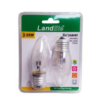 Landlite 28w Eco Halogen Clear Candle E27 Lightbulb - Pack of 2