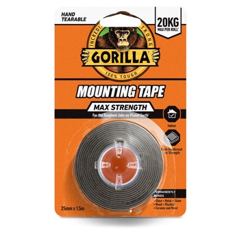 Gorilla Max strength Indoor Black Mounting Tape 25mm - 1.5m