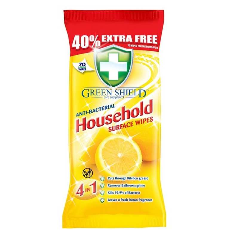 Green Shield Anti-Bacterial Everyday Household Wipes - 70 Extra Large Sheets