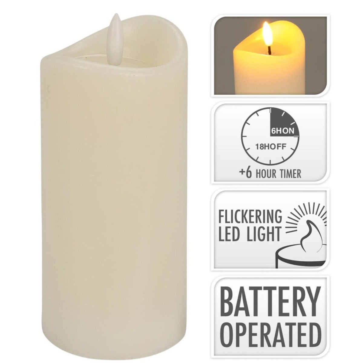 Ivory Realistic Flick Flame Candle - 70x150mm 