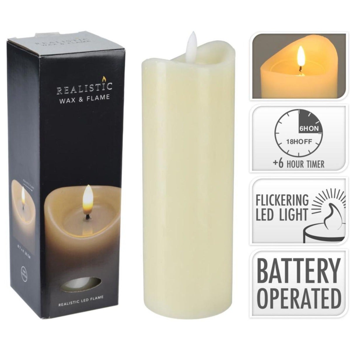 Ivory Realistic Flick Flame Candle - 70x200mm 