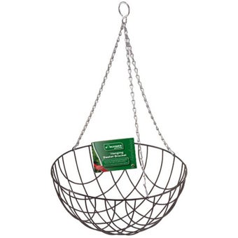 Kingfisher 14" Green Hanging Basket – Durable Metal Flower Basket with Plated Chain for Outdoor Use