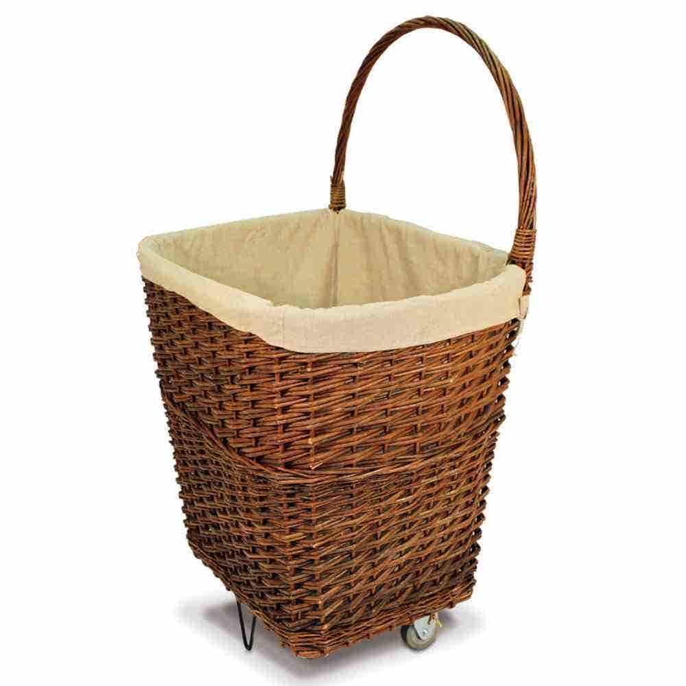 De Vielle Large Natural Wicker Firelog Cart with Canvas Liner
