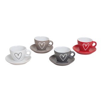 Ceramic Heart Espresso Cup with Saucer – 5cm I Set of 4