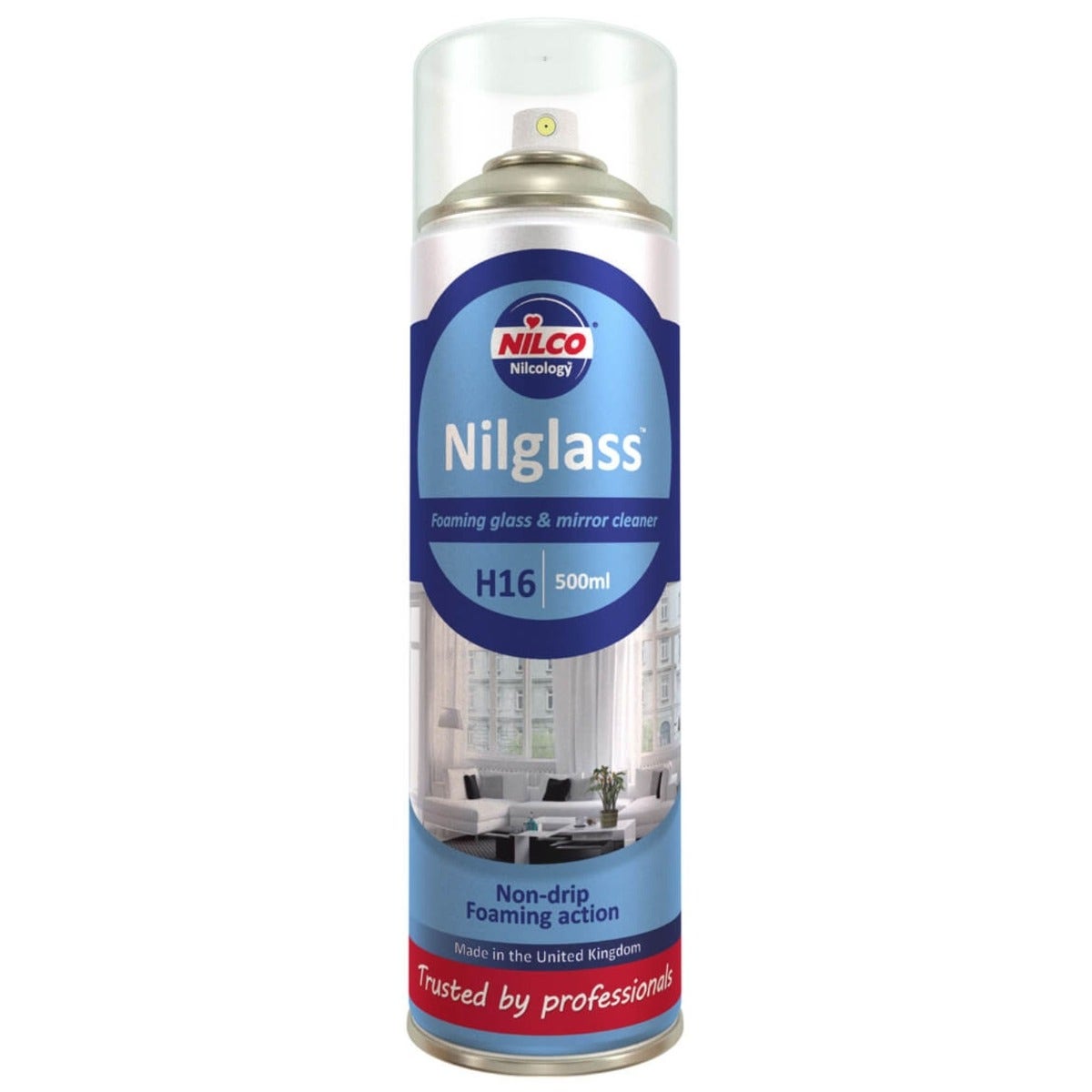 Nilco Nilglass Foaming Glass Cleaner 500ml I Non Drip Streak Free Shine for Glass Mirrors and Hard Surfaces