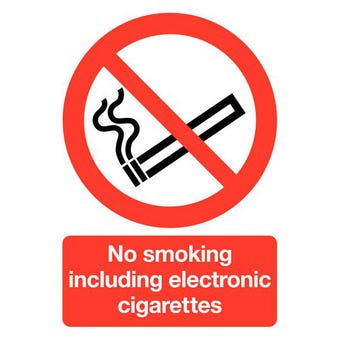 Red PVC Scripted No Smoking Including E-Cigarettes Sign - 200mmx300mm