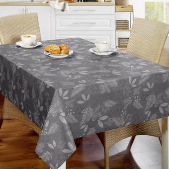 Oilcloth Grey Leaf Pattern - Price per metre