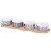 Porcelain Ceramic Bowls with Bamboo Serving Tray - Set of 4 I Black and White Geometric Design
