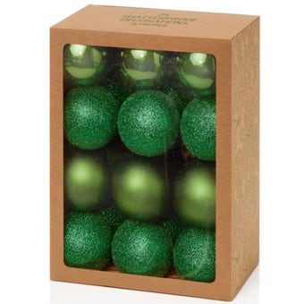Premier 60mm Dark Green Multi-Finish Bauble Set – 24-Piece Christmas Tree Decoration Collection