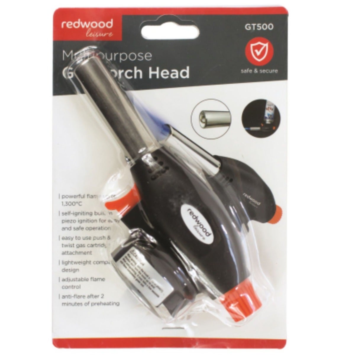Redwood Multipurpose Gas Torch Head with Adjustable Flame Control and Piezo Ignition