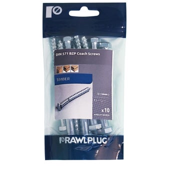 Rawlplug M10 x 80mm Coach Screws BZP for Heavy-Duty Timber Fixing Pack of 10 | Hex Head Lag Screws