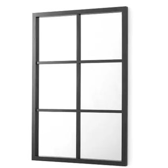 Rectangular Mirror with 6 Squares - Stylish Black Wall Decor