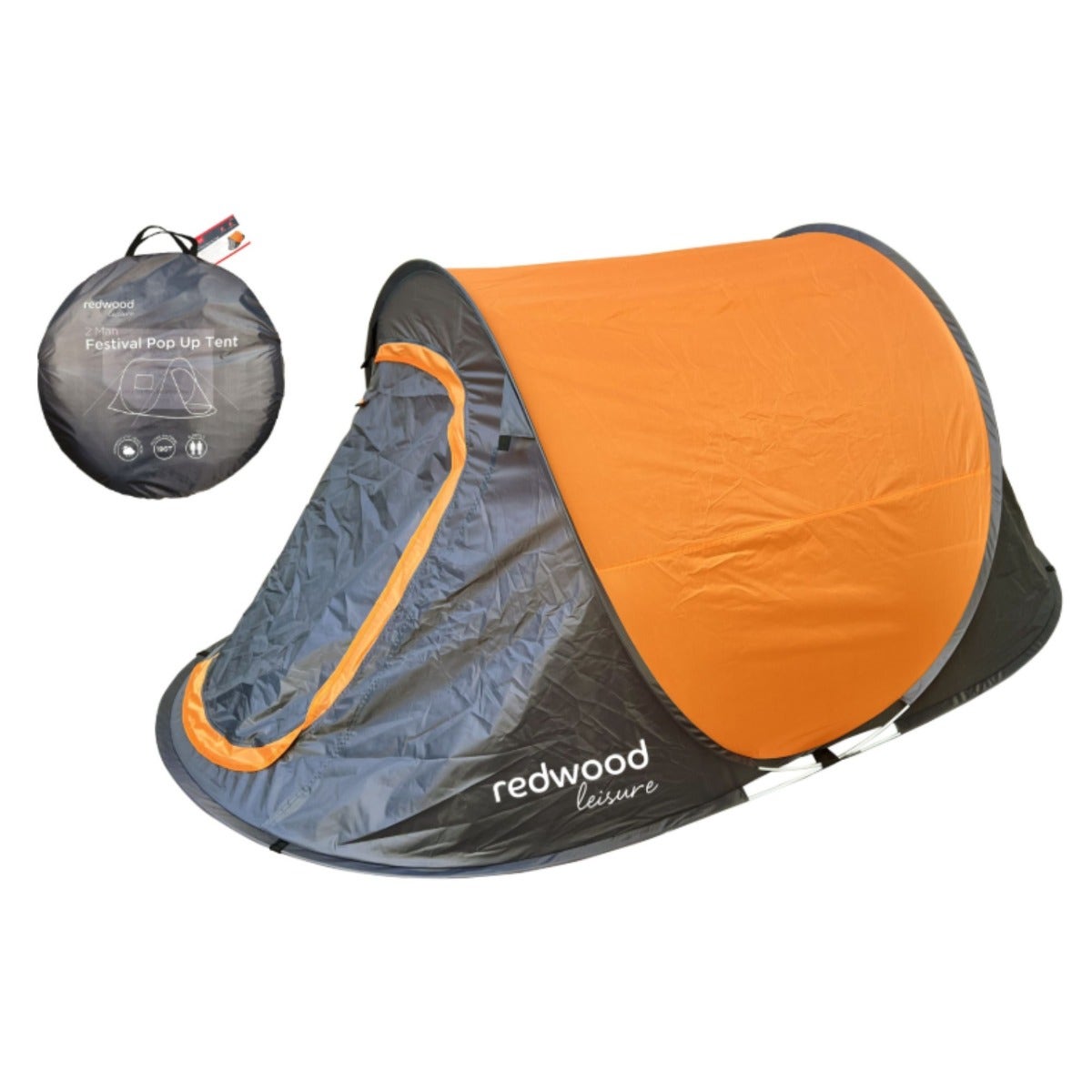 Redwood 2 People Festival Pop Up Tent – Waterproof Lightweight Camping Tent with Mesh Door and Carry Bag