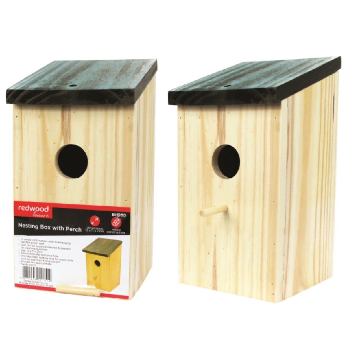 Redwood Nesting Box with Perch - 12 x 11 x 21cm 
