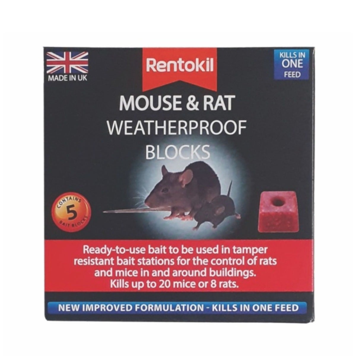 Rentokil Mouse & Rat Killer Weatherproof Blocks - 5 Blocks