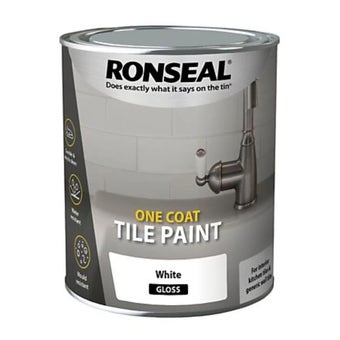 Ronseal One Coat Tile Paint Brilliant White Gloss 750ml for Kitchen and Bathroom Tiles
