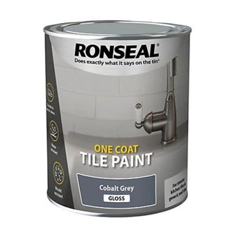 Ronseal One Coat Tile Paint Cobalt Grey Gloss I for Kitchen and Bathroom Walls 750ml