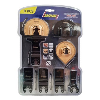 Safeline Multi Tool Cutting Blade Set 8 Piece High Carbon Steel and Carbide Blades for Wood Plastic Tile and Metal