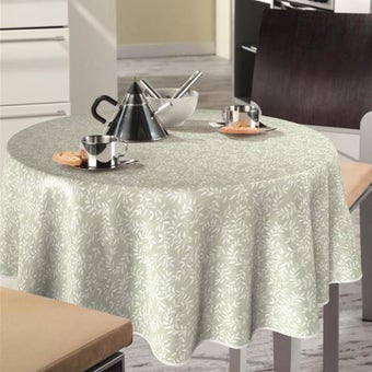 Sage Green Leaf Design Oilcloth - Price per metre