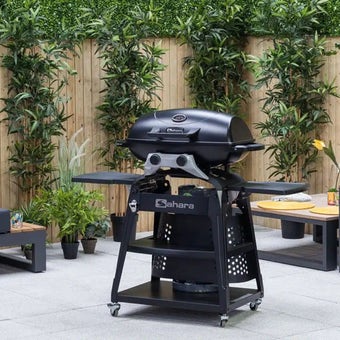 Sahara Storm 2 Burner Gas BBQ – Portable Cast Aluminium Grill with Tabletop Function and Foldable Shelves